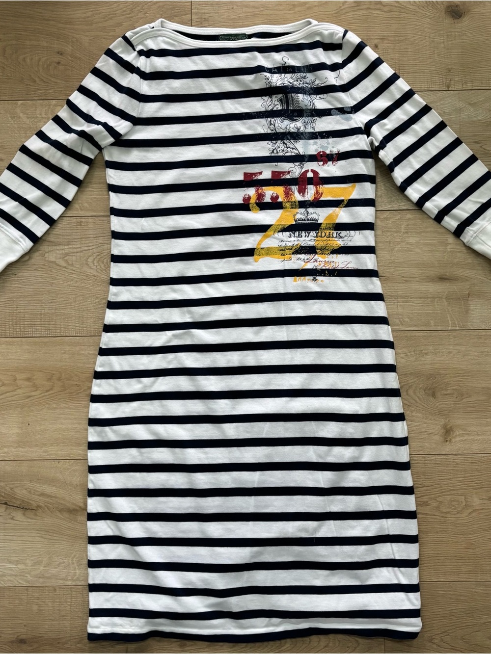 Ralph Lauren Black and White Striped T Shirt Cotton Dress Coastal Preppy Size S